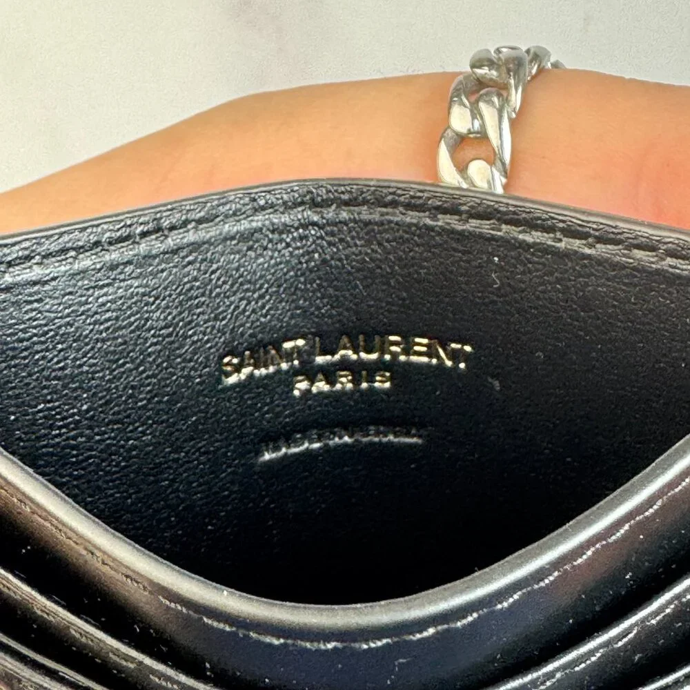 New Saint Laurent Joan Card Case Black Quilted Leather Authentic $330 Retail - Picture 4 of 7